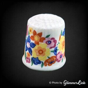 VTG Bareuther Waldsassen Bavaria Germany Porcelain Multi Color Floral Thimble
